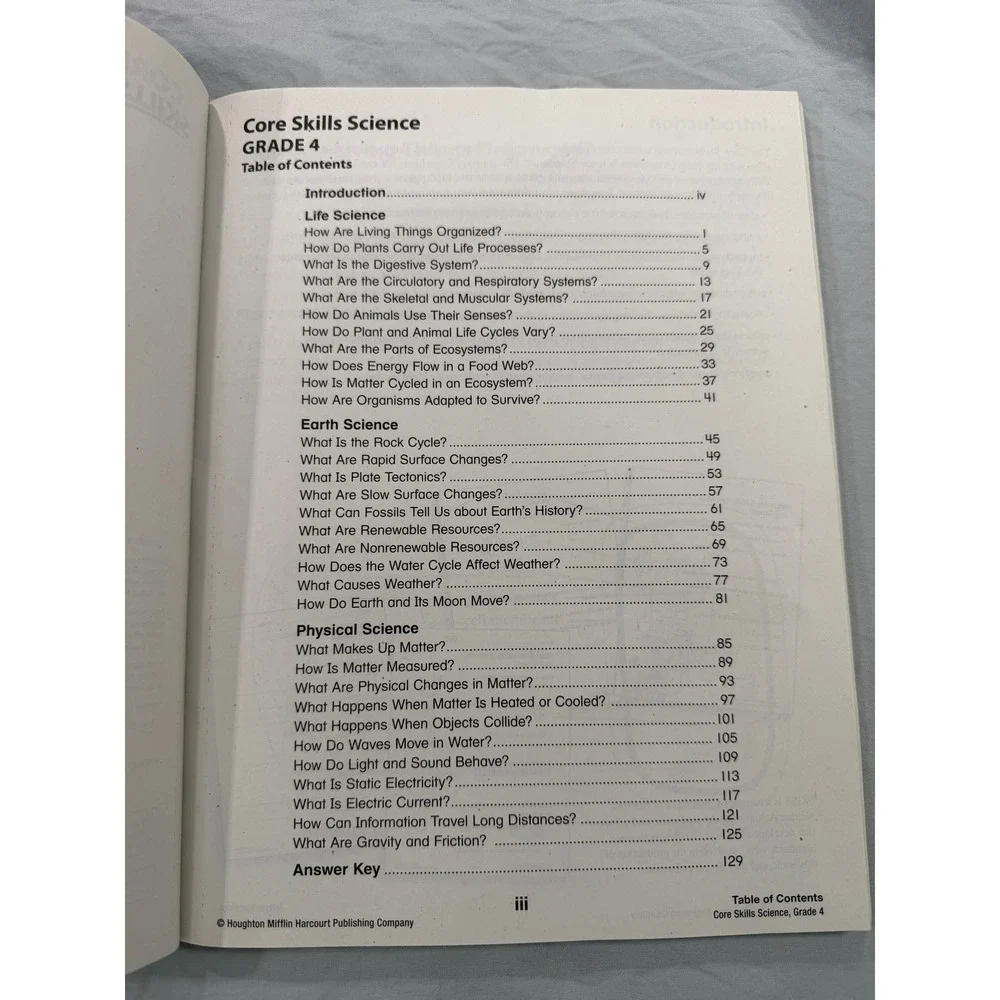 Houghton Mifflin Harcourt Core Skills Science Grade 4 Workbook NGSS